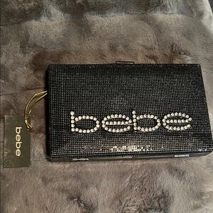 NWT bebe Black Crystal Logo Minaudière